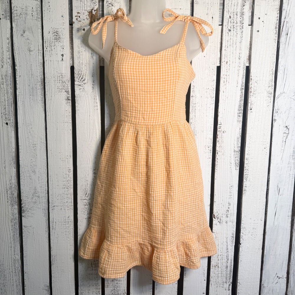 Old Navy Orange Gingham Cotton Gauze Cami SunDress M‎ Tall Pockets Boho Flirty